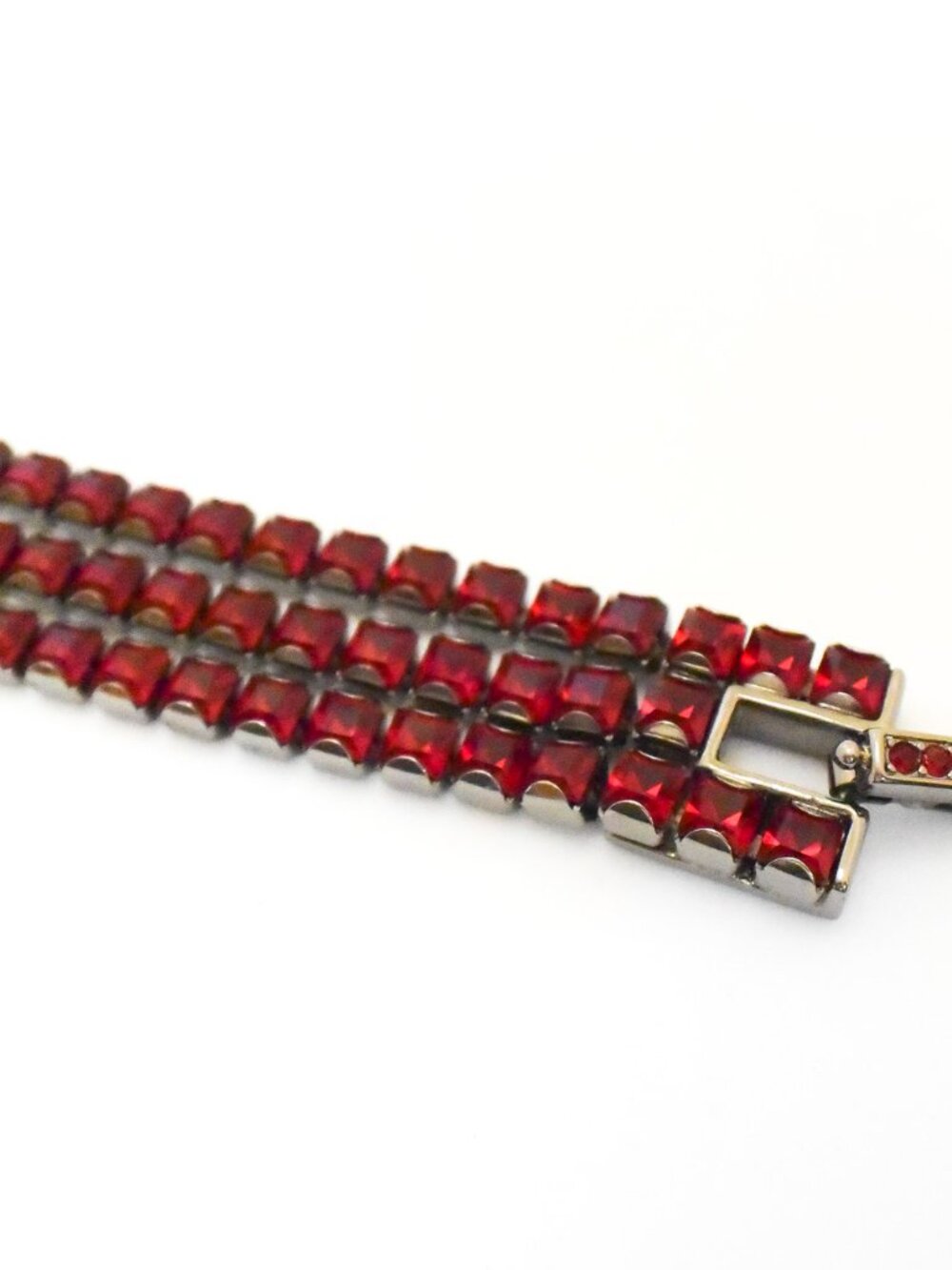 *Swarovski* Sparkling Red/Pewter Rhinestone 3-strand Bracelet - Picture 4 of 8